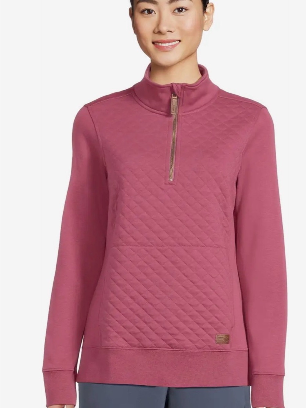 L.L.Bean Quilted Quarter Zip Pullover Pink Women’s Small Petite Cotton Blend